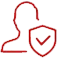 A red outline of a person and an image of a shield.