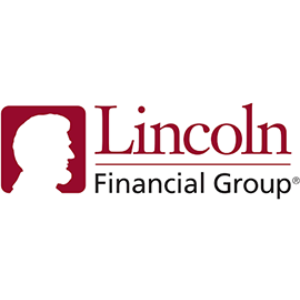 A red and white logo of lincoln financial group.