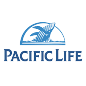 A blue and white logo of pacific life.